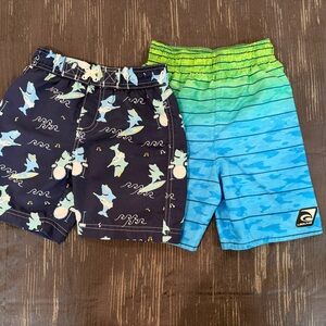 Laguna B Shark and Wave Print Swim Trunks - Navy and Blue